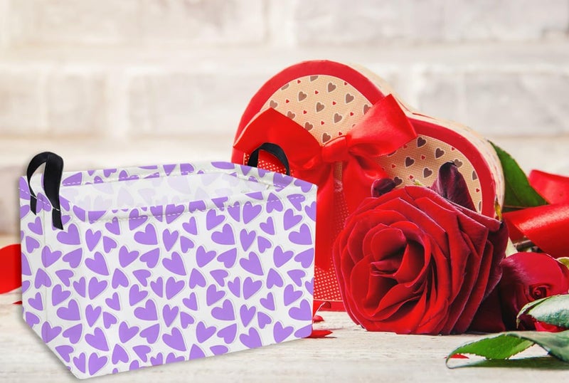 ESSME Rectangular Valentine's Day Basket,Heart Storage Bins Organizer with Handles for Girls Room Decor, Gift Basket,Shelf Basket.(Purple heart) - Image 5